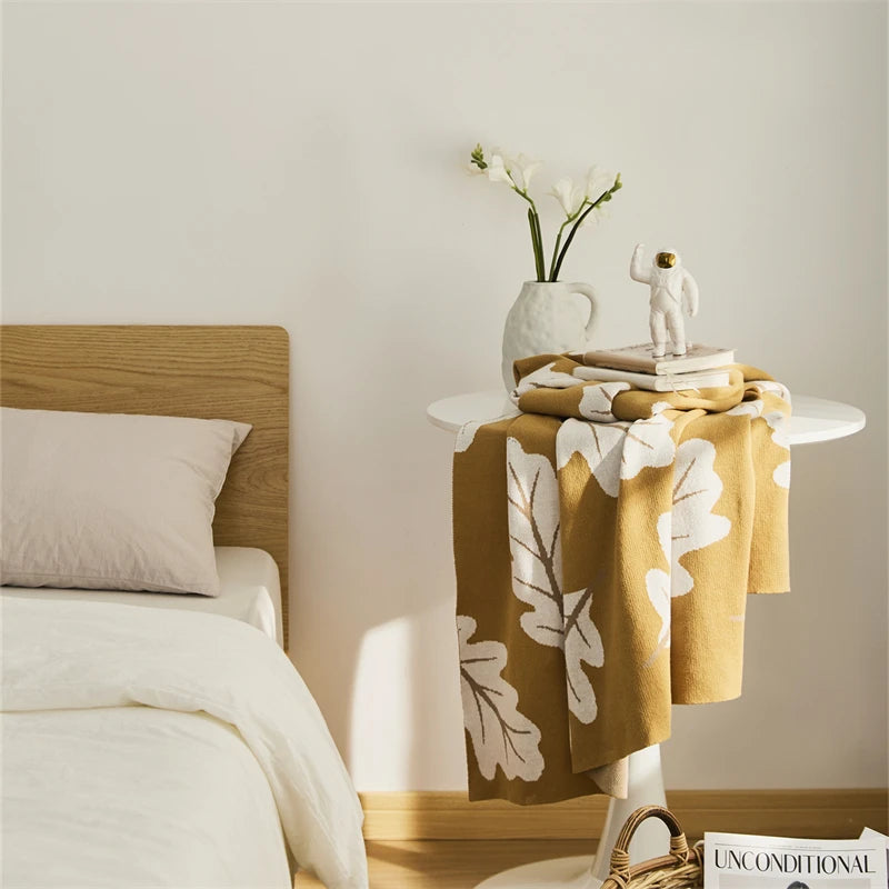 Couverture Tricot Motif Feuilles