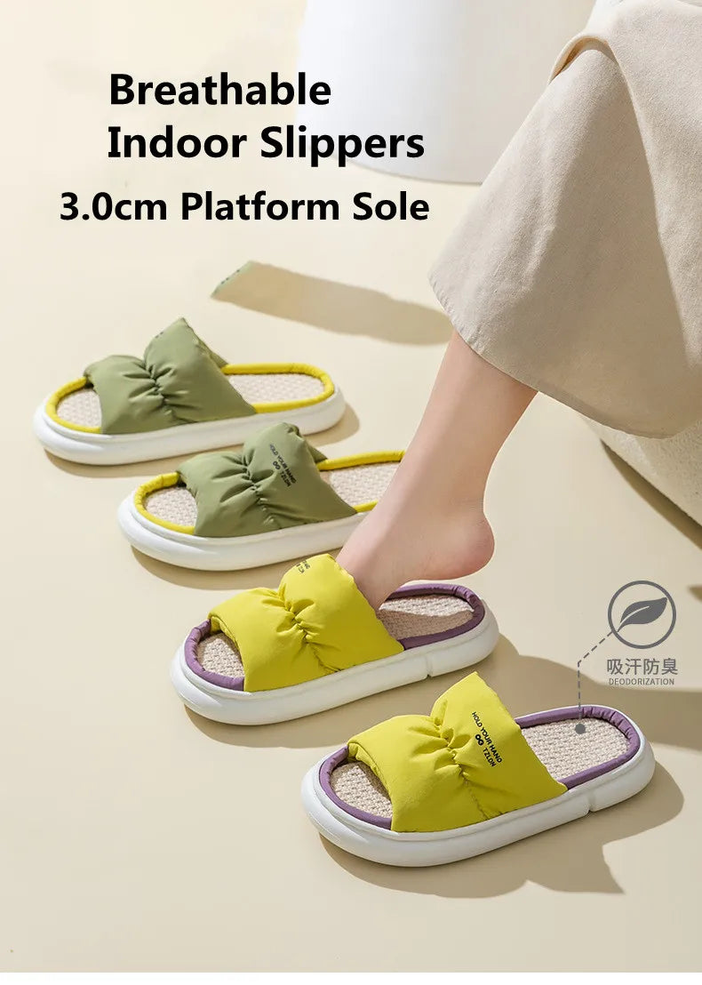 Pantoufle Plateforme en Lin